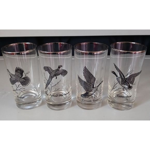 Game Birds Other - Game Birds hi ball Set of 4 Vintage Glass Tumblers